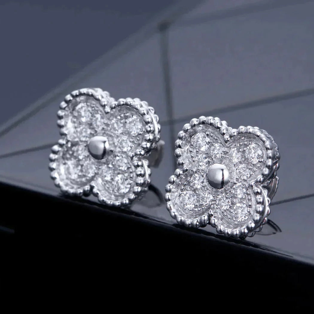 [OrnoraJewelry]CLOVER 1 MOTIFS DIAMOND STUD EARRINGS SILVER