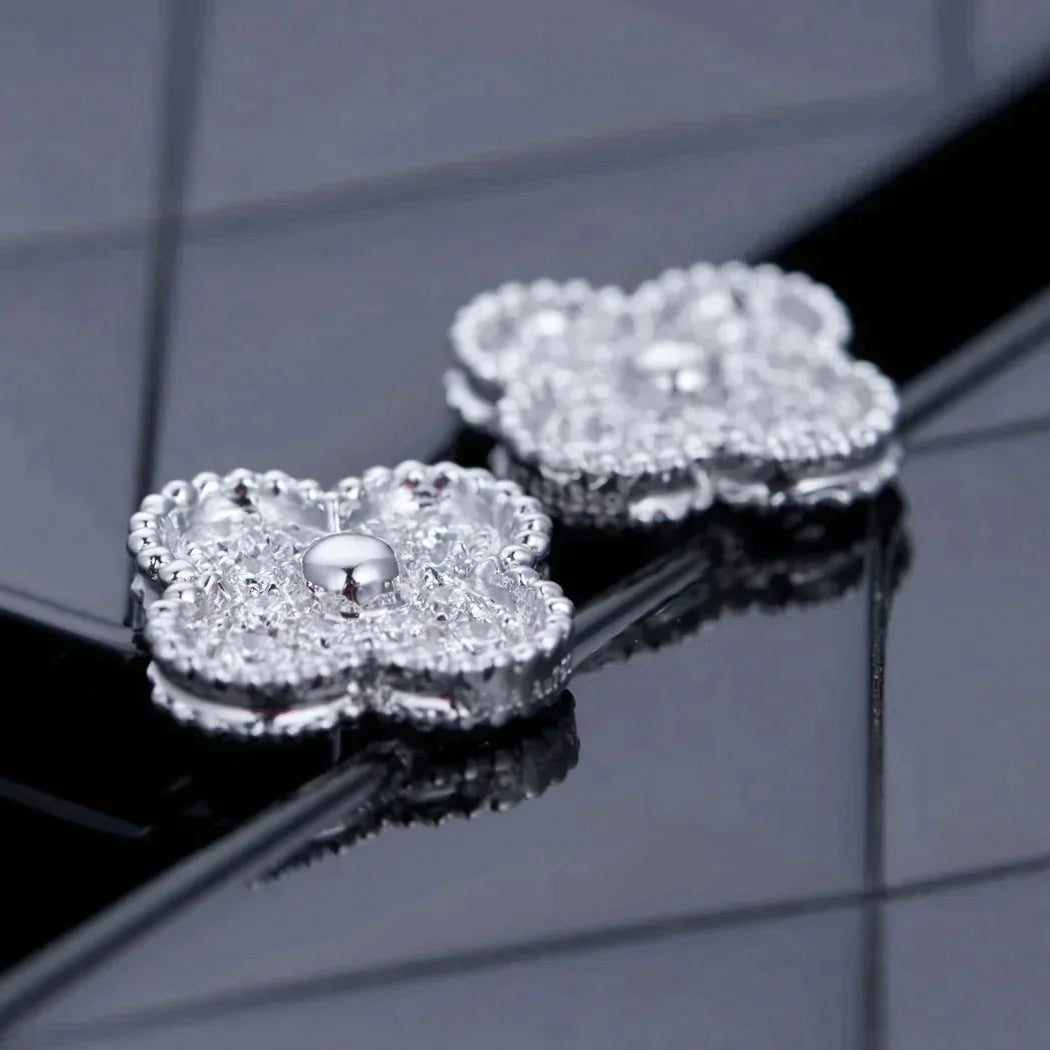 [OrnoraJewelry]CLOVER 1 MOTIFS DIAMOND STUD EARRINGS SILVER