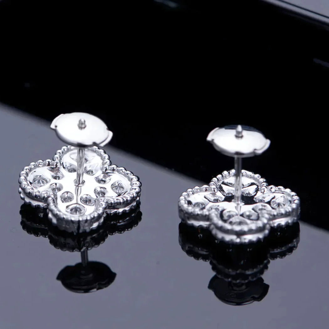 [OrnoraJewelry]CLOVER 1 MOTIFS DIAMOND STUD EARRINGS SILVER