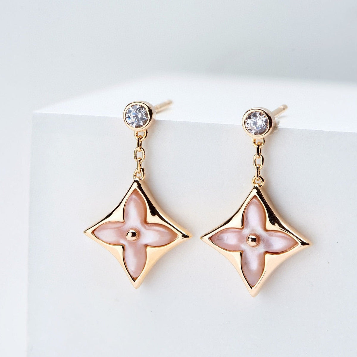 [OrnoraJewelry]DOUBLE OrnoraPINK GOLD MOP DROP EARRINGS