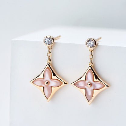 [OrnoraJewelry]DOUBLE OrnoraPINK GOLD MOP DROP EARRINGS