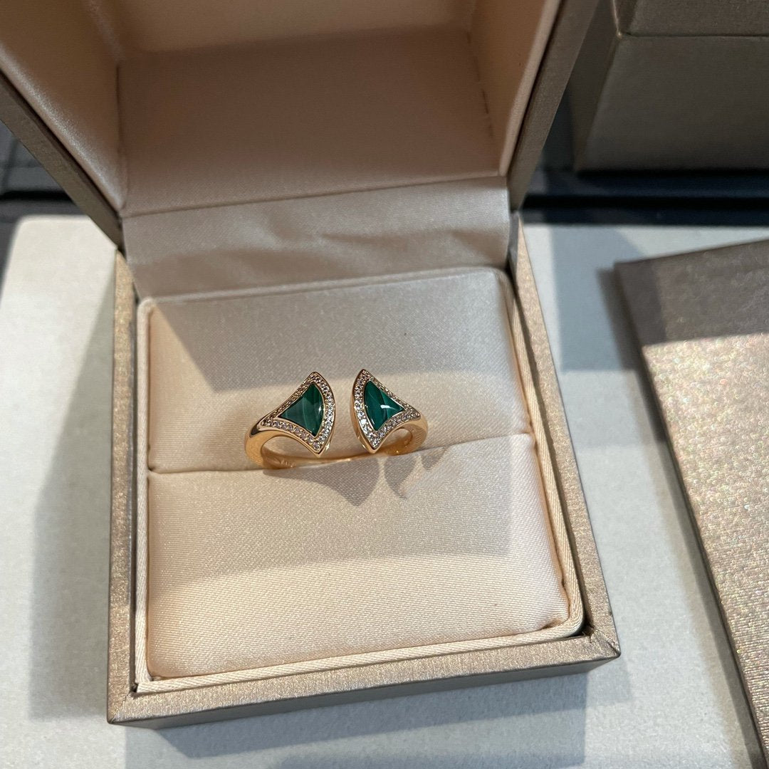 [OrnoraJewelry]DREAM MALACHITE DIAMOND OPEN RING