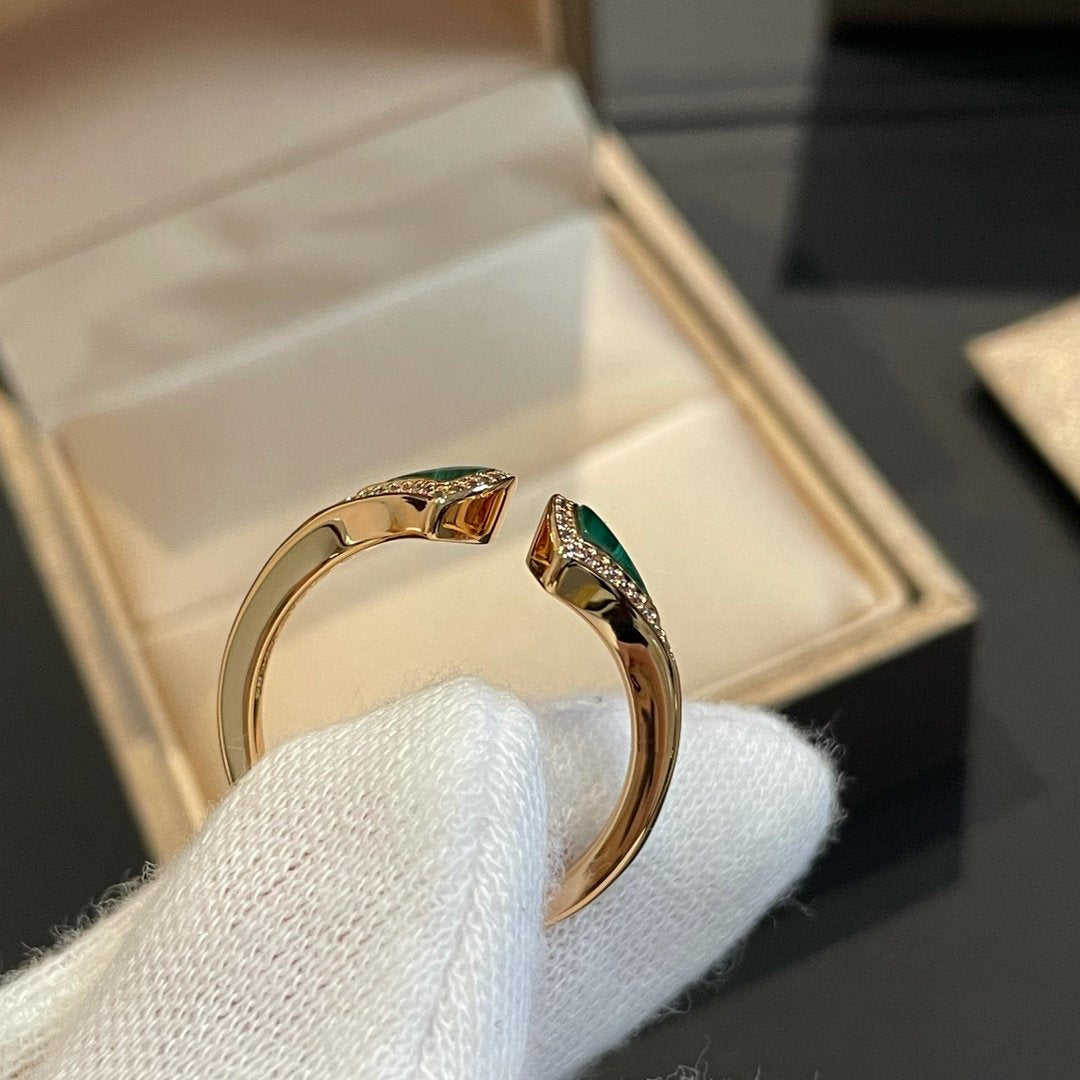 [OrnoraJewelry]DREAM MALACHITE DIAMOND OPEN RING
