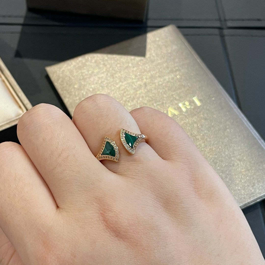 [OrnoraJewelry]DREAM MALACHITE DIAMOND OPEN RING