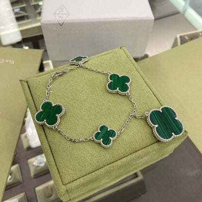 [OrnoraJewelry]CLOVER 5 MOTIFS SIVLER MALACHITE BRACELET