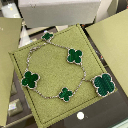 [OrnoraJewelry]CLOVER 5 MOTIFS SIVLER MALACHITE BRACELET
