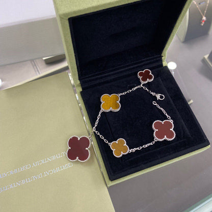 [OrnoraJewelry]CLOVER 5 MOTIFS SIVLER CARNELIAN TIGER EYE BRACELET