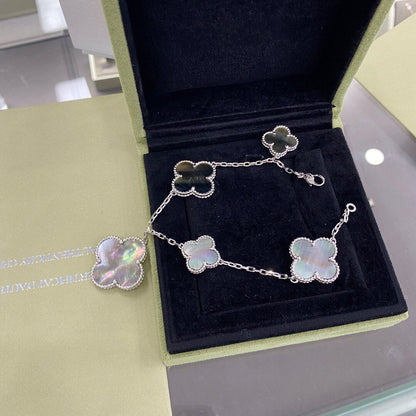 [OrnoraJewelry]CLOVER 5 MOTIFS SIVLER DARK MOP BRACELET