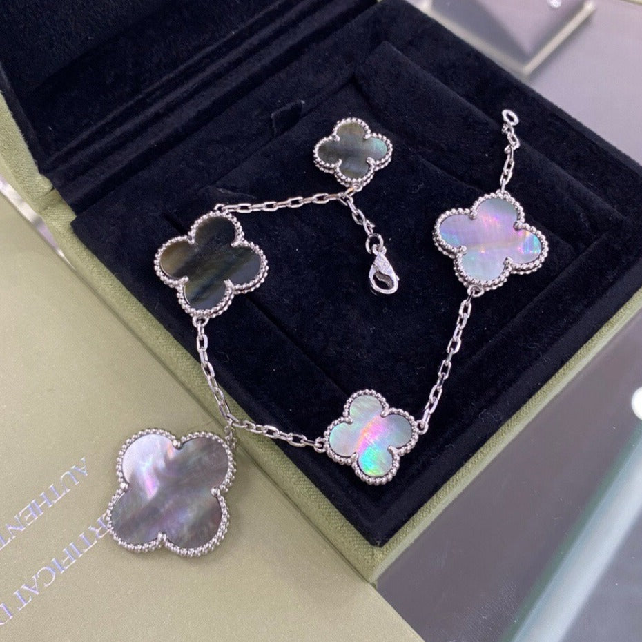 [OrnoraJewelry]CLOVER 5 MOTIFS SIVLER DARK MOP BRACELET