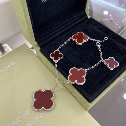 [OrnoraJewelry]CLOVER 5 MOTIFS SIVLER CARNELIAN BRACELET
