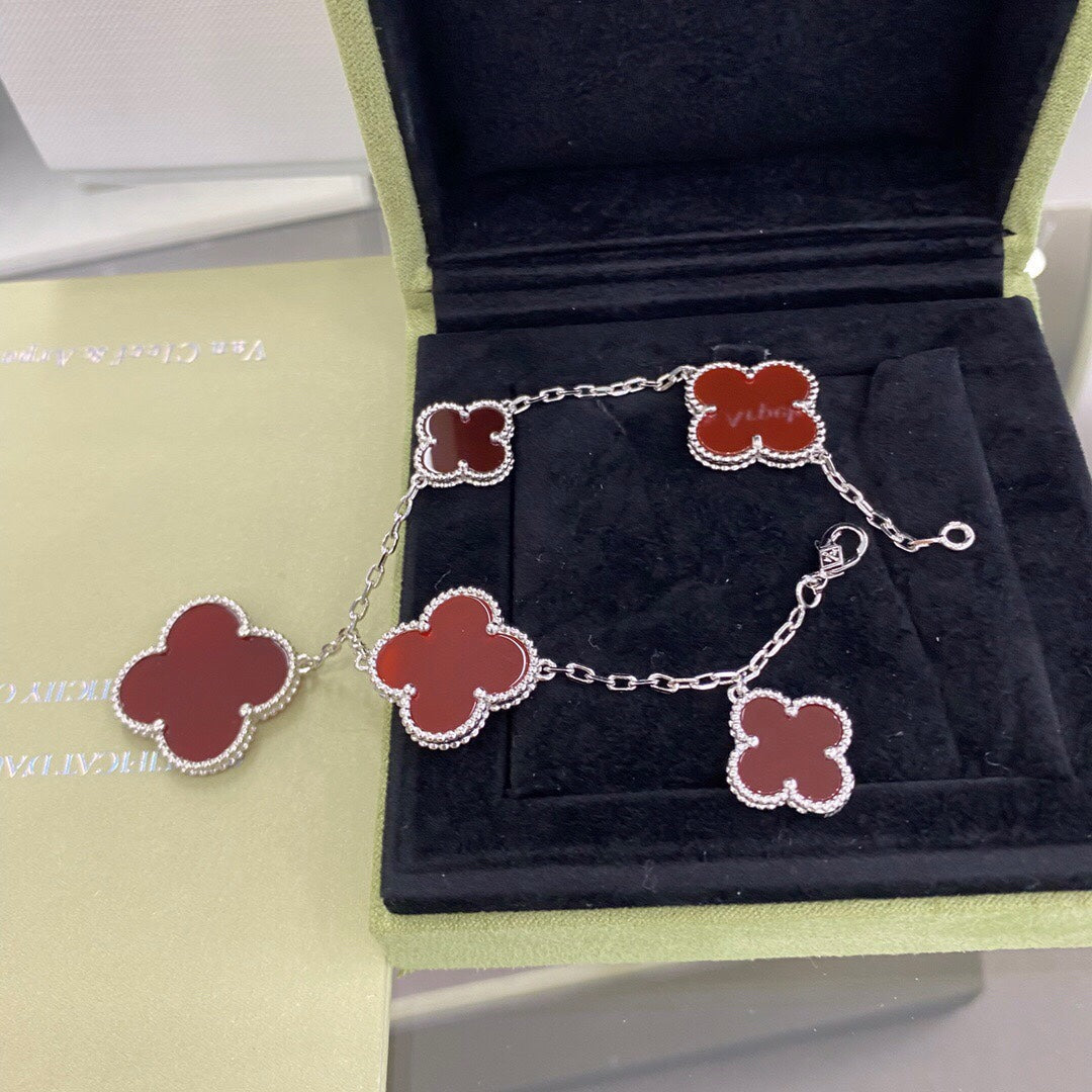 [OrnoraJewelry]CLOVER 5 MOTIFS SIVLER CARNELIAN BRACELET