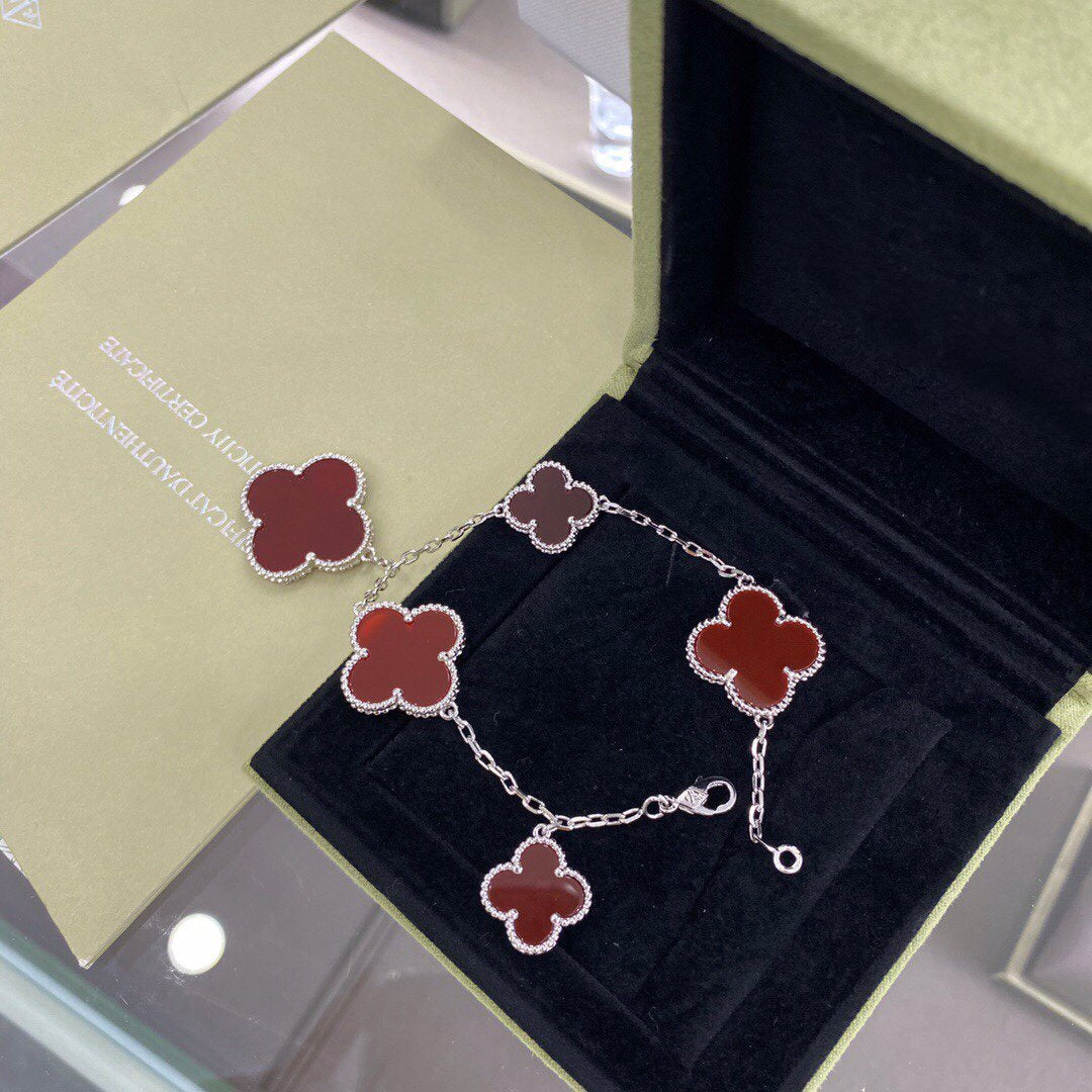 [OrnoraJewelry]CLOVER 5 MOTIFS SIVLER CARNELIAN BRACELET