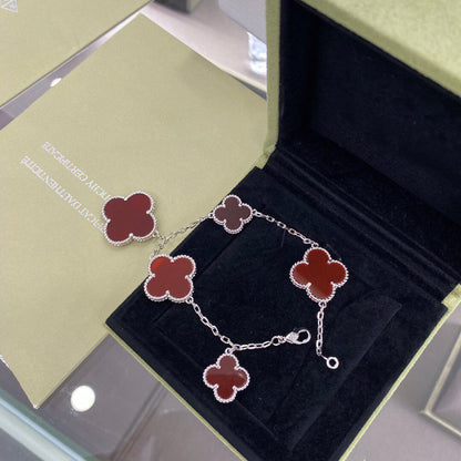 [OrnoraJewelry]CLOVER 5 MOTIFS SIVLER CARNELIAN BRACELET