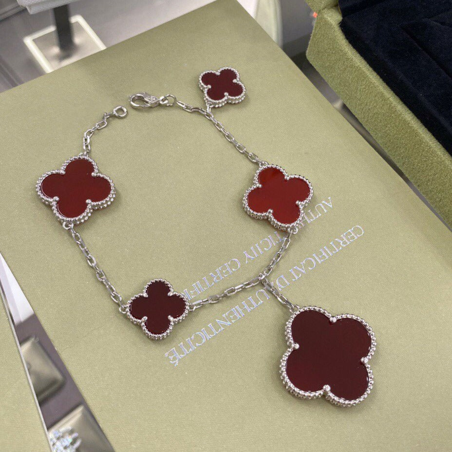 [OrnoraJewelry]CLOVER 5 MOTIFS SIVLER CARNELIAN BRACELET