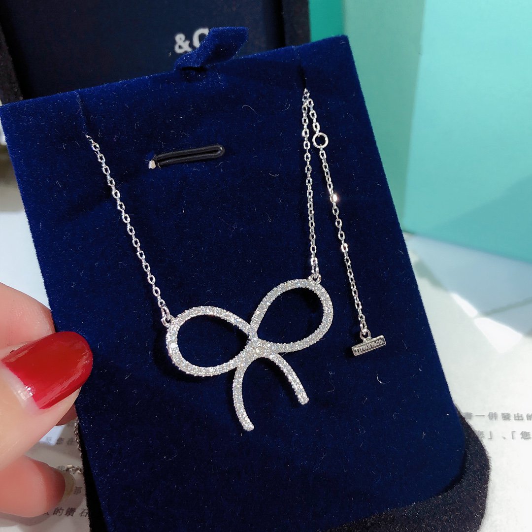 [Ornora Jewelry]CLAW SET RHODIUM PLATED BOW NECKLACE