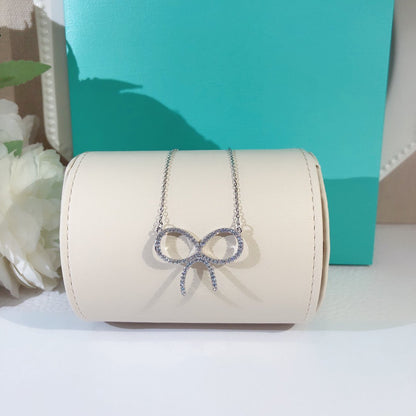 [Ornora Jewelry]CLAW SET RHODIUM PLATED BOW NECKLACE