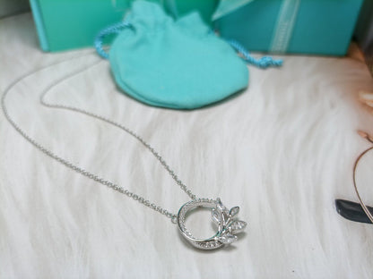 [Ornora Jewelry]DIAMOND VINE CIRCLE PENDANT PLATINUM NECKLACE