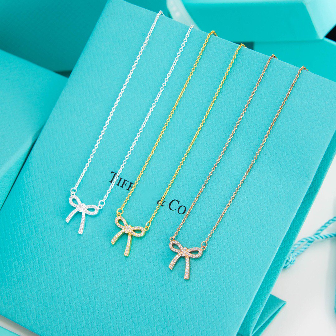 [Ornora Jewelry]RIBBON NECKLACE BOW PENDANT DIAMOND CHARM CHAIN