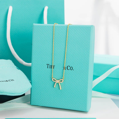 [Ornora Jewelry]RIBBON NECKLACE BOW PENDANT DIAMOND CHARM CHAIN