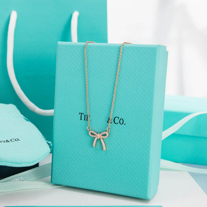 [Ornora Jewelry]RIBBON NECKLACE BOW PENDANT DIAMOND CHARM CHAIN