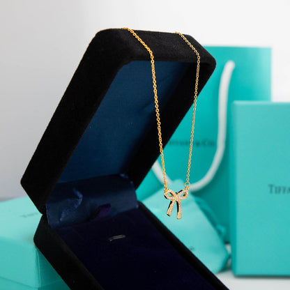 [Ornora Jewelry]RIBBON NECKLACE BOW PENDANT DIAMOND CHARM CHAIN