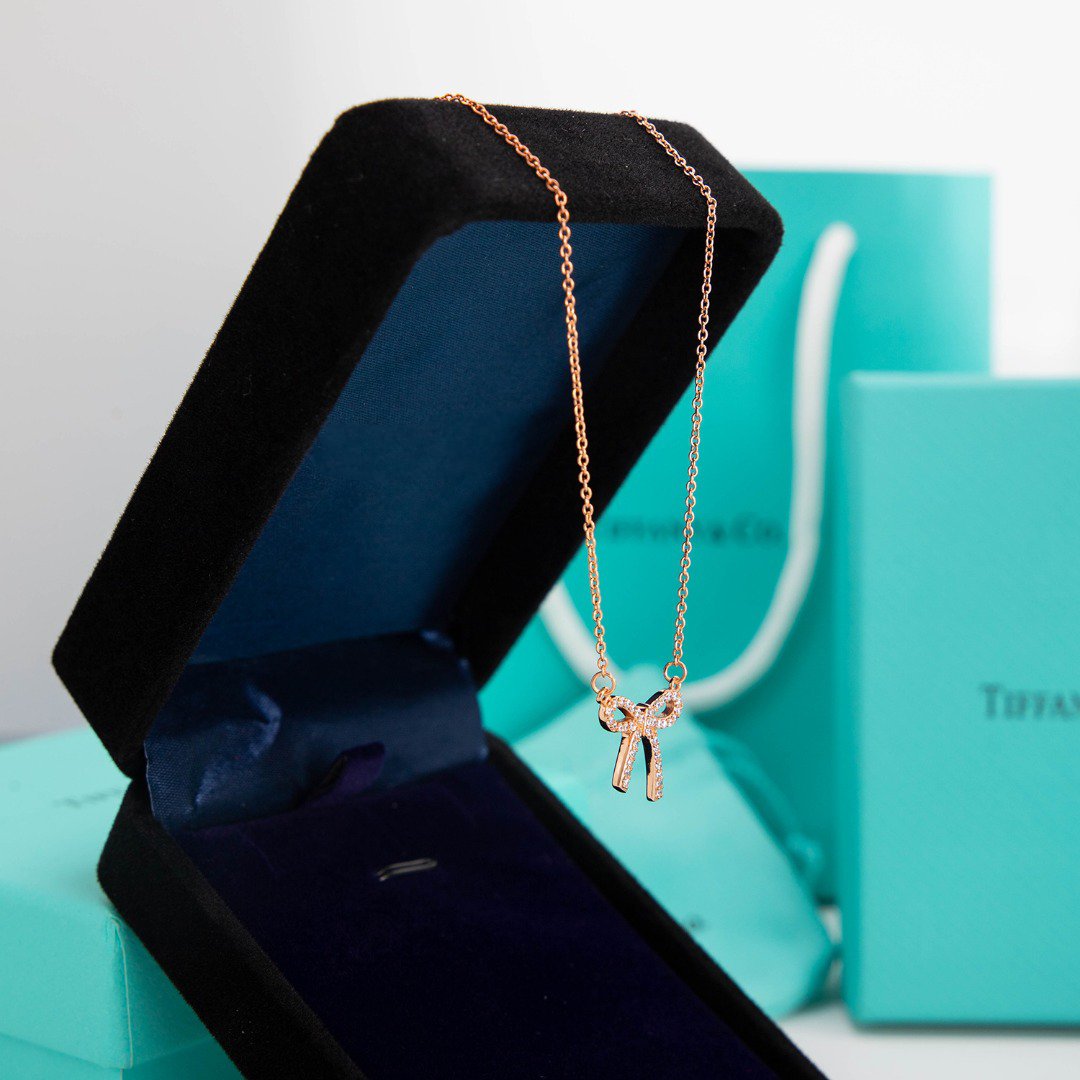 [Ornora Jewelry]RIBBON NECKLACE BOW PENDANT DIAMOND CHARM CHAIN