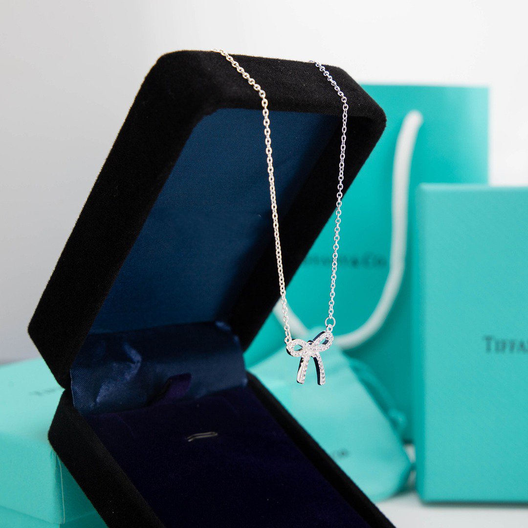 [Ornora Jewelry]RIBBON NECKLACE BOW PENDANT DIAMOND CHARM CHAIN