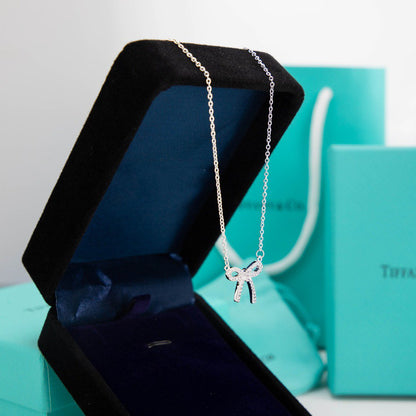 [Ornora Jewelry]RIBBON NECKLACE BOW PENDANT DIAMOND CHARM CHAIN