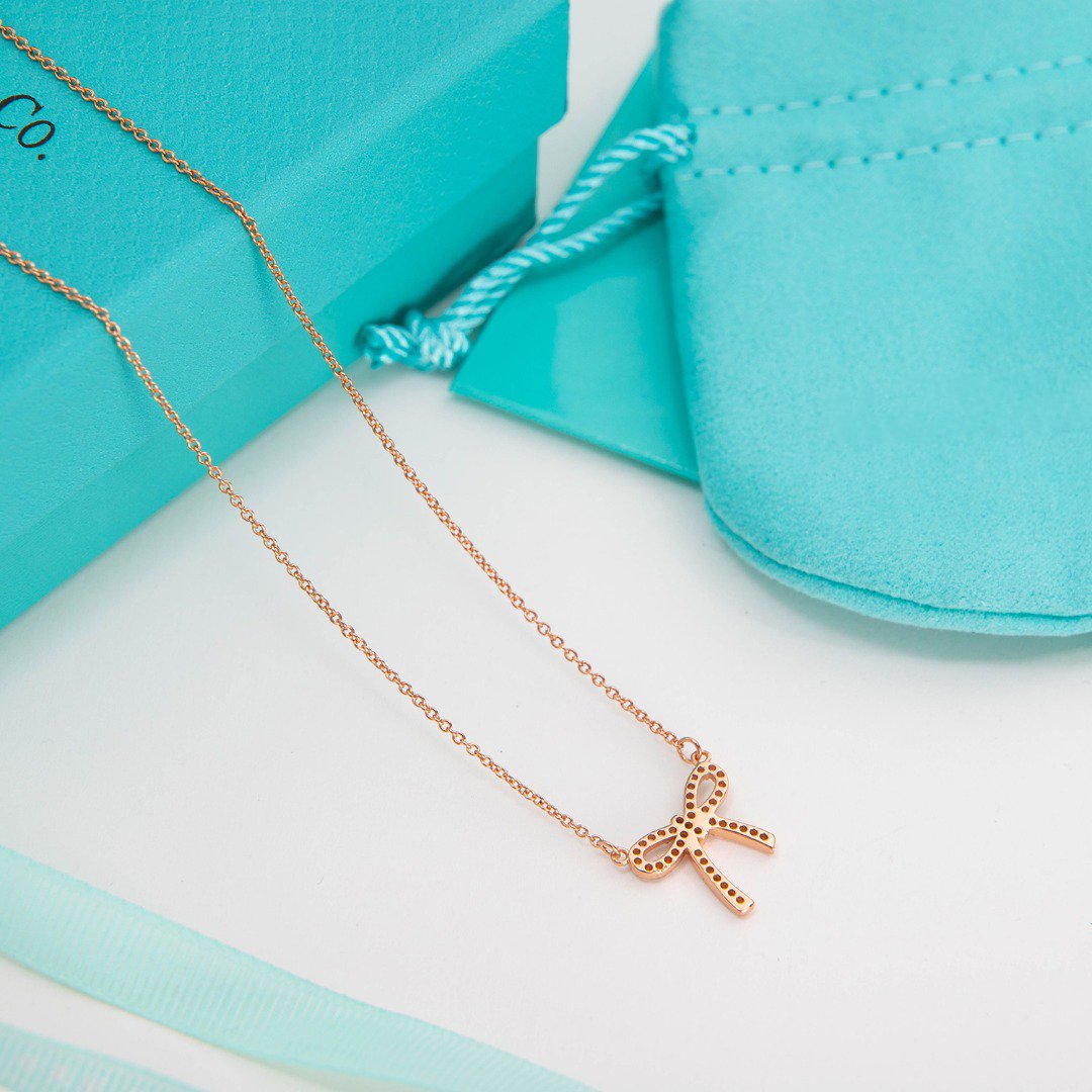 [Ornora Jewelry]RIBBON NECKLACE BOW PENDANT DIAMOND CHARM CHAIN
