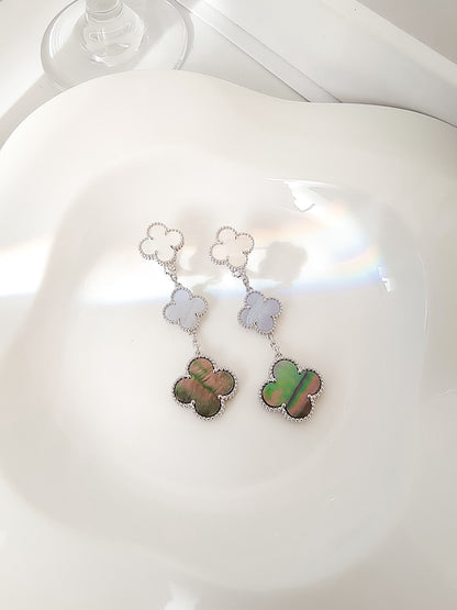 [OrnoraJewelry]CLOVER 3 MOTIFS CHALCEDONY DARK MOP SILVER EARRINGS