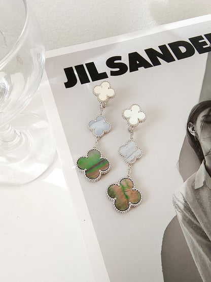 [OrnoraJewelry]CLOVER 3 MOTIFS CHALCEDONY DARK MOP SILVER EARRINGS
