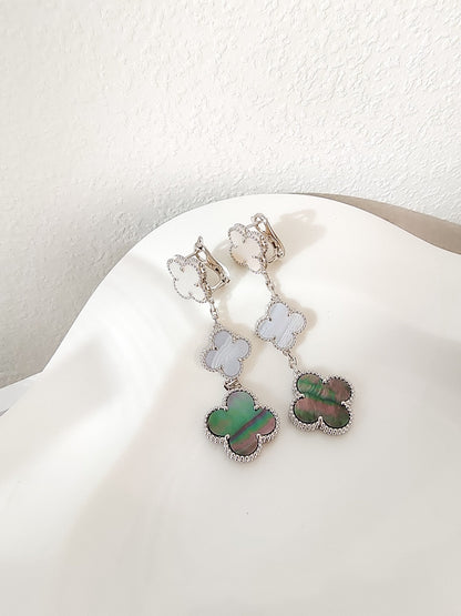 [OrnoraJewelry]CLOVER 3 MOTIFS CHALCEDONY DARK MOP SILVER EARRINGS