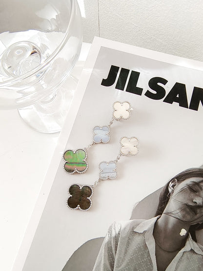 [OrnoraJewelry]CLOVER 3 MOTIFS CHALCEDONY DARK MOP SILVER EARRINGS