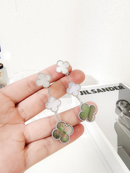[OrnoraJewelry]CLOVER 3 MOTIFS CHALCEDONY DARK MOP SILVER EARRINGS