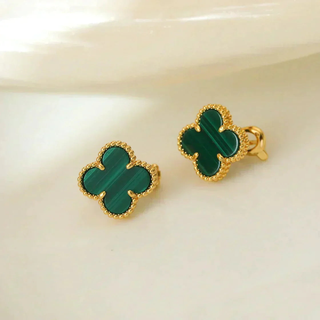 [OrnoraJewelry]CLOVER MEDIUM 1 MOTIFS MALACHITE  EARRINGS