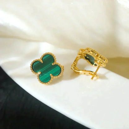 [OrnoraJewelry]CLOVER MEDIUM 1 MOTIFS MALACHITE  EARRINGS