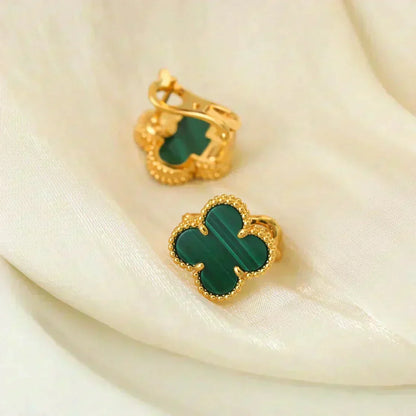[OrnoraJewelry]CLOVER MEDIUM 1 MOTIFS MALACHITE  EARRINGS