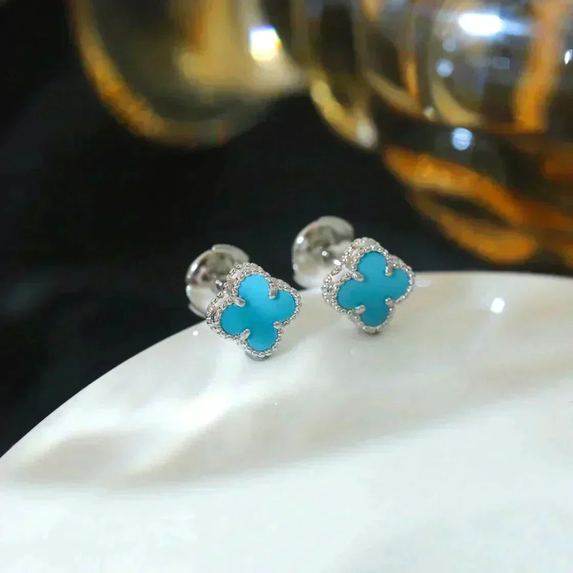 [OrnoraJewelry]CLOVER MINI 9.5MM ONYX STUD EARRINGS SILVER