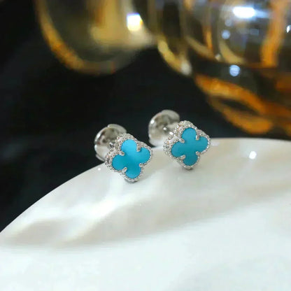 [OrnoraJewelry]CLOVER MINI 9.5MM ONYX STUD EARRINGS SILVER