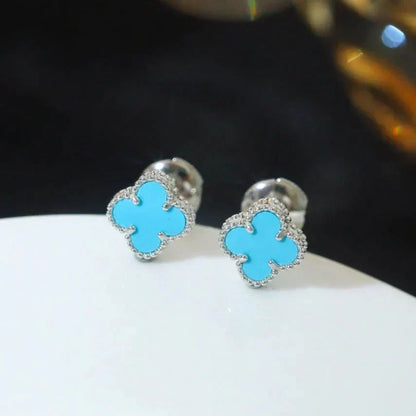 [OrnoraJewelry]CLOVER MINI 9.5MM ONYX STUD EARRINGS SILVER