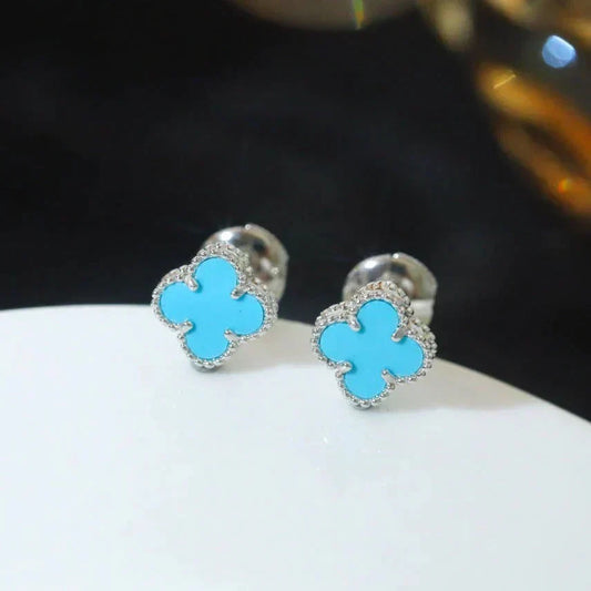 [OrnoraJewelry]CLOVER MINI 9.5MM ONYX STUD EARRINGS SILVER