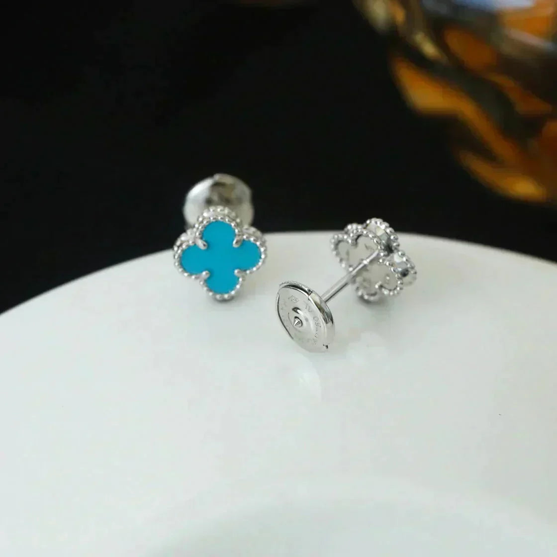 [OrnoraJewelry]CLOVER MINI 9.5MM ONYX STUD EARRINGS SILVER