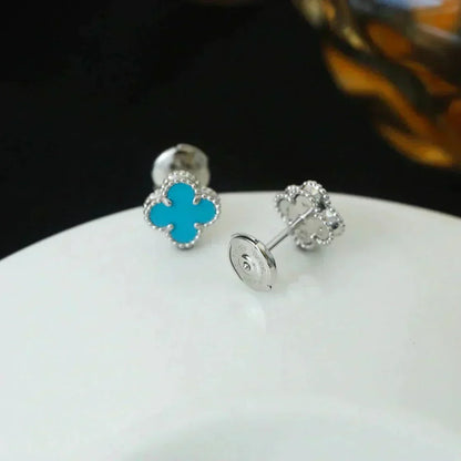 [OrnoraJewelry]CLOVER MINI 9.5MM ONYX STUD EARRINGS SILVER