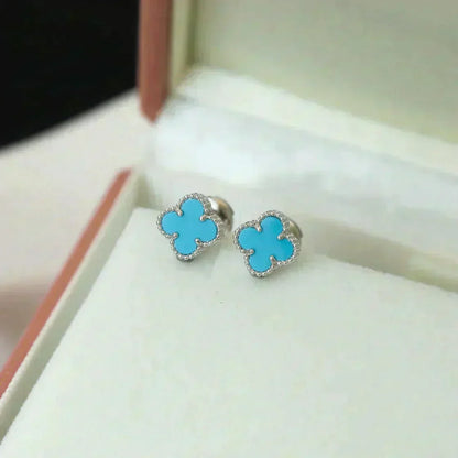[OrnoraJewelry]CLOVER MINI 9.5MM ONYX STUD EARRINGS SILVER