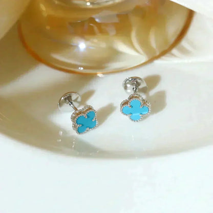 [OrnoraJewelry]CLOVER MINI 9.5MM ONYX STUD EARRINGS SILVER