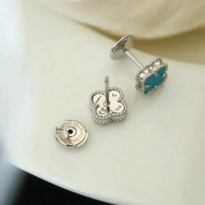 [OrnoraJewelry]CLOVER MINI 9.5MM ONYX STUD EARRINGS SILVER