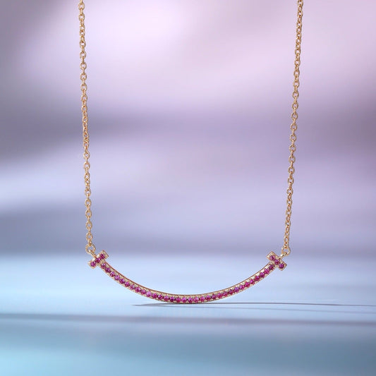 [Ornora Jewelry]BIG SMILE PEDANT PINK DIAMOND NECKLACE