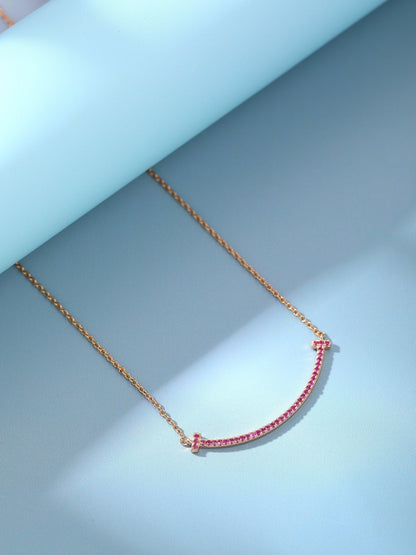 [Ornora Jewelry]BIG SMILE PEDANT PINK DIAMOND NECKLACE