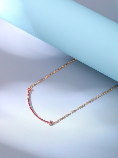 [Ornora Jewelry]BIG SMILE PEDANT PINK DIAMOND NECKLACE