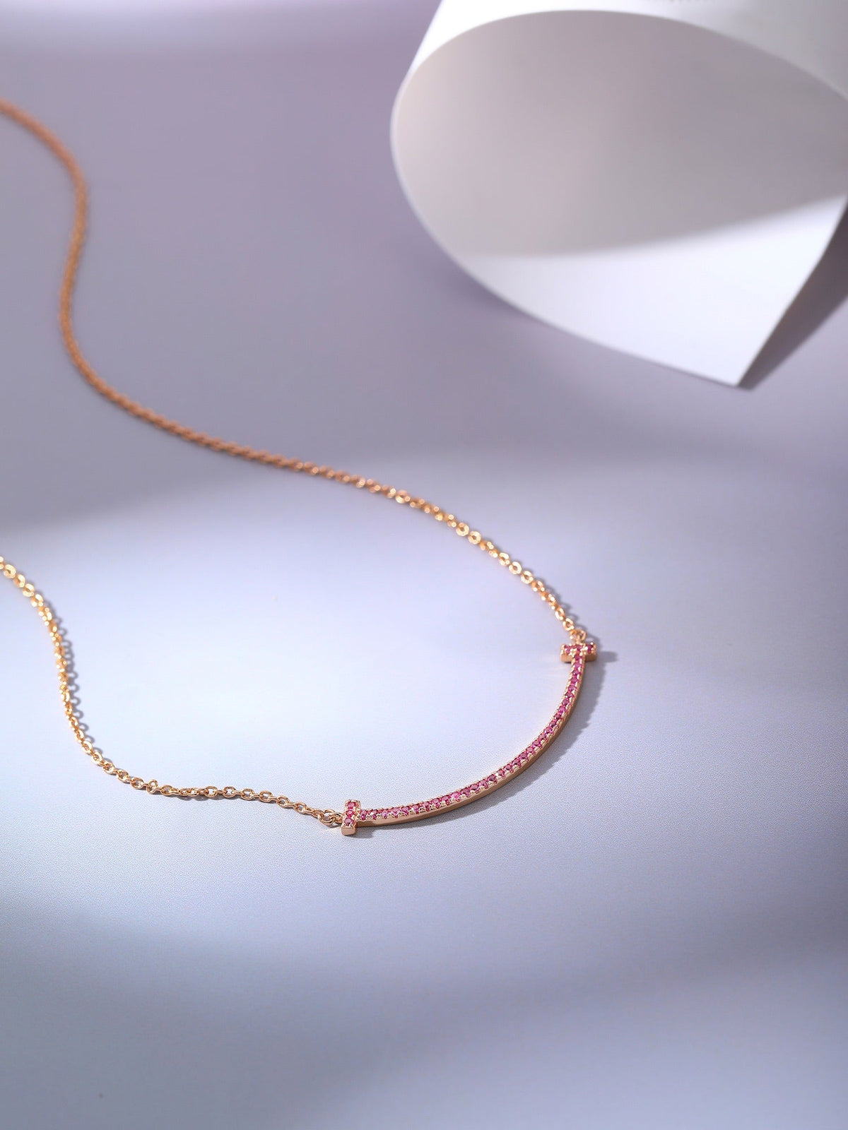 [Ornora Jewelry]BIG SMILE PEDANT PINK DIAMOND NECKLACE